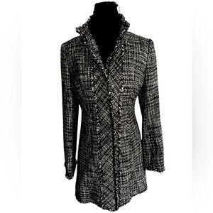 White House Black Market Black and White Textured Poly Wool Blend Jacket Size 2
